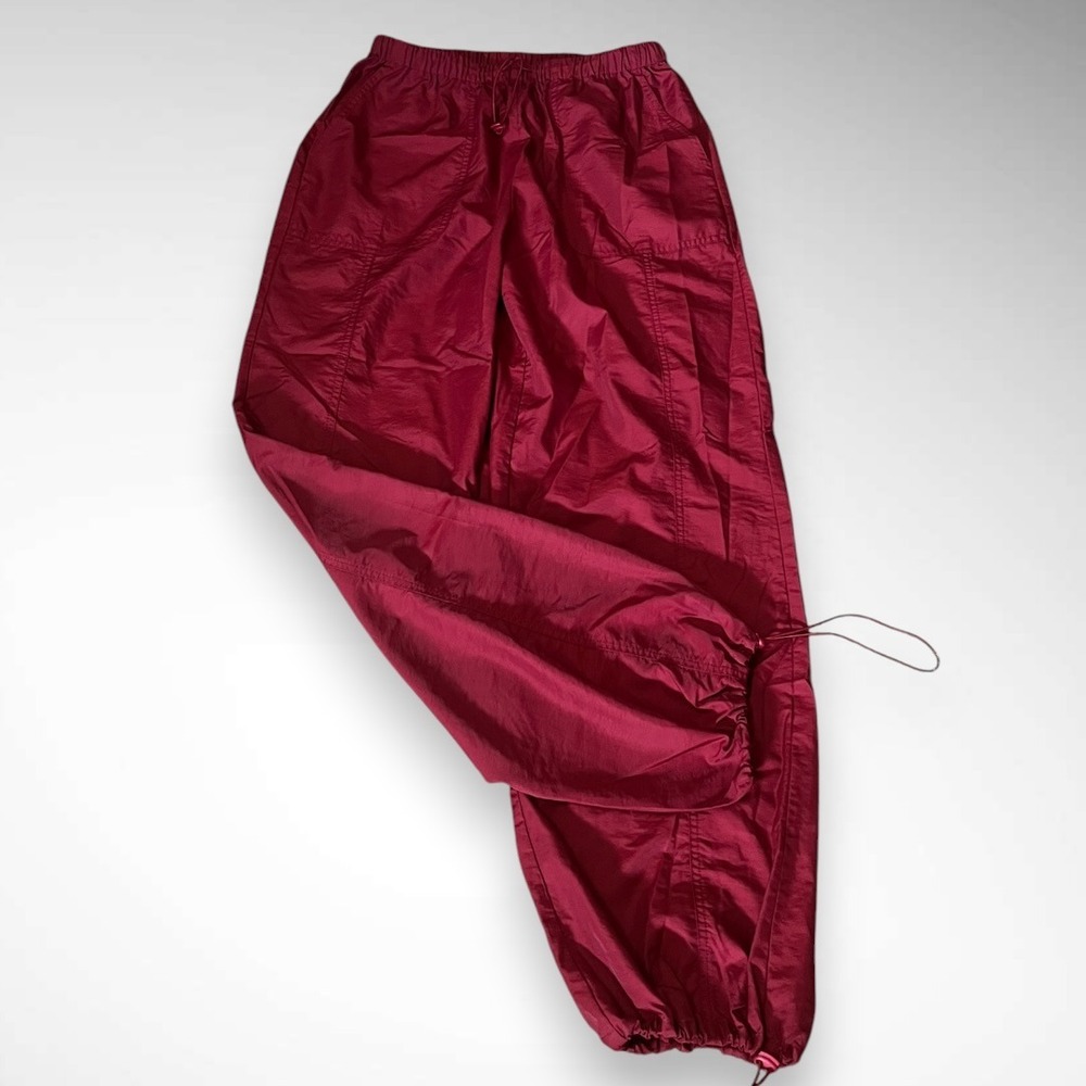 LE LIS COLLECTION Burgundy Nylon Joggers With Drawstring Waist and Ankle Cuffs